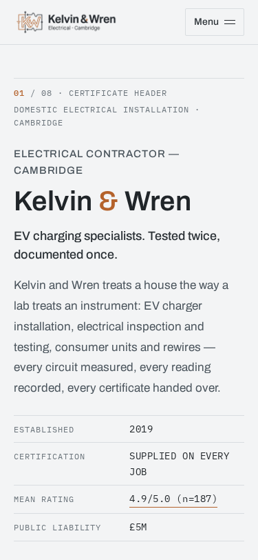 Kelvin & Wren home page on a phone